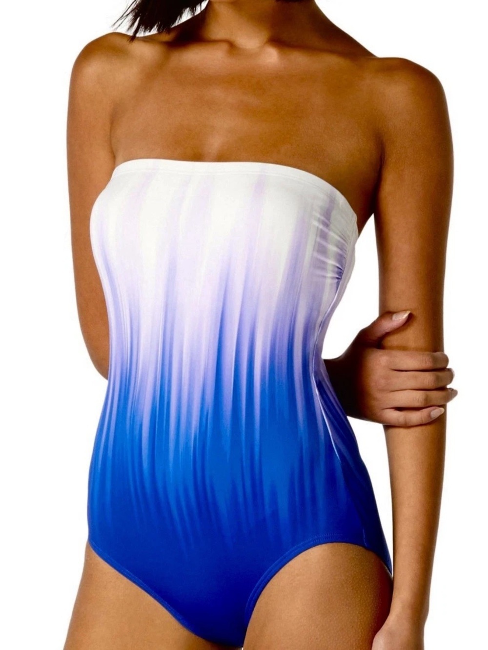Carmen Marc Valvo White and Lavender Ombre One-Piece Swimsuit NWT SIZE 12